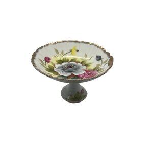 Vintage Lenwile Ardalt Fine China Pedestal Bowl 6200N Handpainted Roses Gold Rim